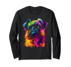 Buntes Brussels Griffon Gesicht Hundeliebhaber Männer Frauen Schwarz Langarmshirt von Colorful Dog Face