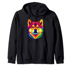 Buntes Shiba Inu Gesicht niedlicher Hundeliebhaber Männer Frauen schwarz Kapuzenjacke von Colorful Dog Face