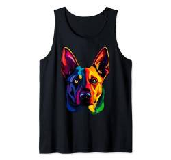 Buntes belgisches Malinois-Gesicht, niedlicher Schäferhund, Hundeliebhaber, Schwarz Tank Top von Colorful Dog Face