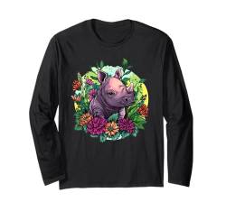 Süßes Baby-Nashorn mit Blumen I Nashorn Langarmshirt von Colorful Rhino Art I Kids Rhino