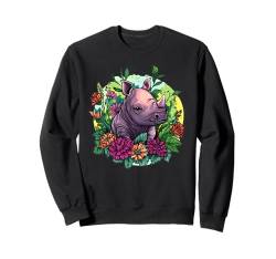 Süßes Baby-Nashorn mit Blumen I Nashorn Sweatshirt von Colorful Rhino Art I Kids Rhino