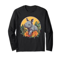 Süßes Nashorn mit Blumen I Nashorn Langarmshirt von Colorful Rhino Art I Kids Rhino