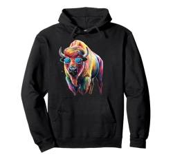 Bison Herren Damen Bunt Aquarell Bison Pullover Hoodie von Colorful Watercolor Animal Designs