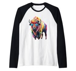 Bison Herren Damen Bunt Aquarell Bison Raglan von Colorful Watercolor Animal Designs