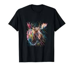 Elch Herren Frau Bunt Aquarell Elch T-Shirt von Colorful Watercolor Animal Designs