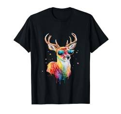 Hirsch Herren Damen Bunt Aquarell Hirsch T-Shirt von Colorful Watercolor Animal Designs