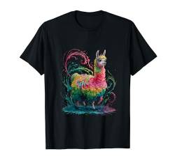 Lama Herren Damen Bunt Aquarell Lama T-Shirt von Colorful Watercolor Animal Designs