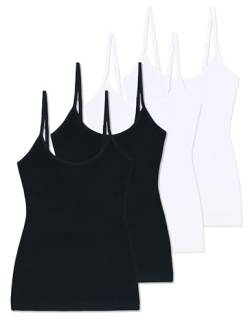 Comfneat Damen 4-Pack Spaghetti Tops Slim-Fit Verstellbare Träger Camisole Baumwolle Elasthan Unterhemden (Schwarz/Weiß 4-Pack, M) von Comfneat