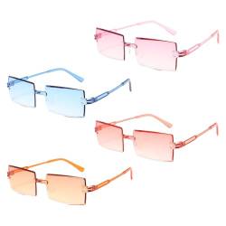 Comforso 4 Stück Rechteckige Partygläser, Randlose Quadratische Sonnenbrille Hippie-Brille Rahmenlose Vintage-Partybrillen für Erwachsene und Kinder von Comforso