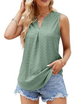 Comfyouth Tank Top Damen Sommer Plissierter V Ausschnitt Tanktops Frauen Ärmellose Bluse Oberteile Damen Elegant von Comfyouth