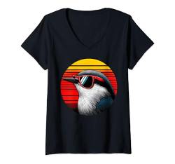 Damen Sonnenbrille mit Kleiber und Vogelmotiv, Retro-Stil, 70er Jahre T-Shirt mit V-Ausschnitt von Cool Birds Sunset Retro Vintage 70s Store