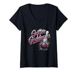 Damen Lustiger Name für Damen von Gutter Goddesses, passender Bowling-Teamname T-Shirt mit V-Ausschnitt von Cool Bowling Team Names Girls Women Tees Gifts