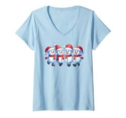 Damen Schneemänner Freunde Weihnachtsmannmütze Weihnachten Party Xmas Schneemann Liebhaber T-Shirt mit V-Ausschnitt von Cool Christmas Party Friends