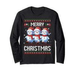 Schneemänner Freunde Ugly Christmas Snow Xmas Jungen Mädchen Kinder Langarmshirt von Cool Christmas Party Friends