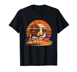 Retro Sonnenuntergang Merzouga Marokkanisches Kamel Sahara Wüstenliebhaber T-Shirt von Cool Design Idea Gift For Trip Traveling Lovers
