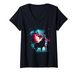 Damen Coole Cosmic Roan Antilope Galaxie Grafik Weltraumkunst T-Shirt mit V-Ausschnitt von Cool Galaxy Space Animals Art Store