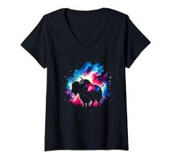 Damen Coole Cosmic Yak Galaxy Grafik Weltraumkunst T-Shirt mit V-Ausschnitt von Cool Galaxy Space Animals Art Store
