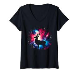 Damen Coole kosmische Antilope Galaxie Grafik Weltraumkunst T-Shirt mit V-Ausschnitt von Cool Galaxy Space Animals Art Store