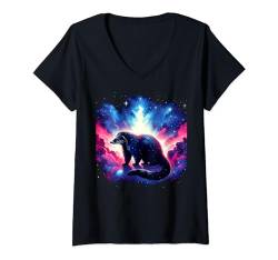 Damen Coole kosmische Binturong Galaxie Grafik Weltraumkunst T-Shirt mit V-Ausschnitt von Cool Galaxy Space Animals Art Store