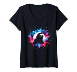 Damen Coole kosmische Faultier-Galaxie-Grafik Weltraumkunst T-Shirt mit V-Ausschnitt von Cool Galaxy Space Animals Art Store