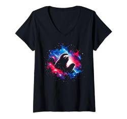 Damen Coole kosmische Faultier-Galaxie-Grafik Weltraumkunst T-Shirt mit V-Ausschnitt von Cool Galaxy Space Animals Art Store