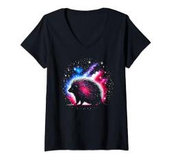 Damen Coole kosmische Stachelschwein-Galaxie-Grafik Weltraumkunst T-Shirt mit V-Ausschnitt von Cool Galaxy Space Animals Art Store