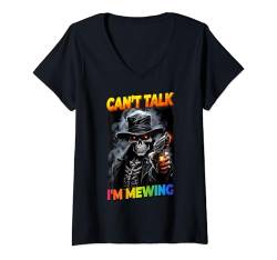 Damen Can’t Talk I'm Mewing Cringe Skeleton T-Shirt mit V-Ausschnitt von Cool Skeleton Edgy Funny Hard Skeleton Meme
