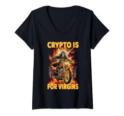 Damen Crypto Is For Virgins Cringe Skeleton T-Shirt mit V-Ausschnitt von Cool Skeleton Edgy Funny Hard Skeleton Meme