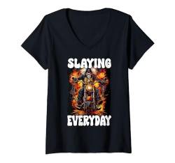 Damen Slaying Everday Cringe Skeleton Hartes Skelett meme T-Shirt mit V-Ausschnitt von Cool Skeleton Edgy Funny Hard Skeleton Meme