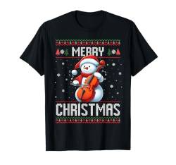 Schneemann Cello Frohe Weihnachten Schnee Jungen Mädchen Kinder T-Shirt von Cool Snowman Play Ugly Christmas