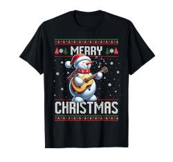 Schneemann Gitarre Frohe Weihnachten Schnee Jungen Mädchen Kinder T-Shirt von Cool Snowman Play Ugly Christmas