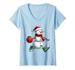 Damen Basketball Schneemann Nikolausmütze Weihnachten Weihnachten Jungen Mädchen Kinder T-Shirt mit V-Ausschnitt von Cool Snowman Play