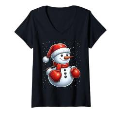 Damen Schneemann Boxen Weihnachten Schnee Jungen Mädchen Kinder Xmas Party T-Shirt mit V-Ausschnitt von Cool Snowman Play