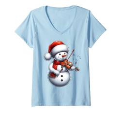 Damen Schneemann spielt Violine Weihnachten Xmas Musikliebhaber Violinist T-Shirt mit V-Ausschnitt von Cool Snowman Play