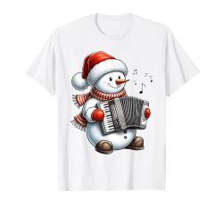 Schneemann spielt Akkordeon Weihnachten Xmas Musik Liebhaber T-Shirt von Cool Snowman Play