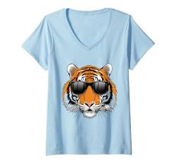 Damen Tiger Sonnenbrille Vintage Bengal Tiger Lovers T-Shirt mit V-Ausschnitt von Cool Tiger Design