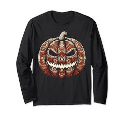 Jack O Laterne Kürbis Halloween Ethnische Kunst Stil Langarmshirt von Cool and Spooky Halloween Ethnic Art Store