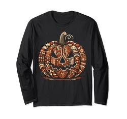 Jack O Laterne Kürbis Halloween Ethnische Kunst Stil Langarmshirt von Cool and Spooky Halloween Ethnic Art Store