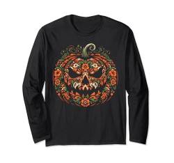 Jack O Laterne Kürbis Halloween Floral Art Style Langarmshirt von Cool and Spooky Halloween Floral Art Store