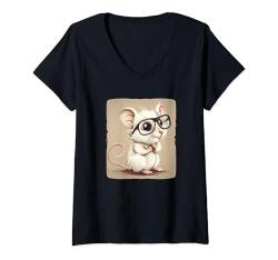 Damen Coole weiße Maus mit Brille T-Shirt mit V-Ausschnitt von Cool white Mouse Outfit