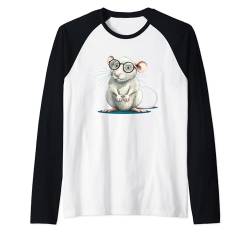 Glückliche weiße Maus mit Bespectacled für Mann und Frau Raglan von Cool white Mouse Outfit