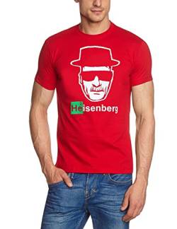 Coole-Fun-T-Shirts Uni Heisenberg Head Logo T-Shirt, Rot, XL von Coole-Fun-T-Shirts