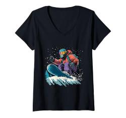 Damen Tiere Die Snowboarden- Gorilla auf dem Snowboard T-Shirt mit V-Ausschnitt von Coole Tiere Auf Dem Snowboard