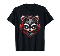 Zocker Waschbär mit roten Kopfhörern – Gamer Design T-Shirt von Coole Waschbären mit Kopfhörer und Sonnenbrille