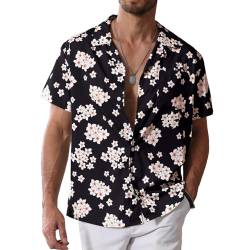 Cooleep Hawaii Hemd Männer Sommerhemd Kurzarm Strand Hemd Herren Sommer für Fetival Party Bowling Casual Shirts Schwarz XL von Cooleep