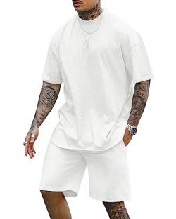 Cooleep Herren T-Shirt und Shorts Set 2 Teiliges Sommer Trainingsanzug Jogginganzug Kurzarm Casual Freizeitanzug Tracksuit für Männer Weiß L von Cooleep