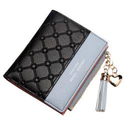 Copbopwn Damen Geldbörse Portemonnaie Slim Bifold PU Leder Damen Geldbörsen Kreditkartenfächer Geldbörse mit Reißverschluss ID Window Kleine Geldbörse Multicard-Geldbörse für Frauen Damen (schwarz) von Copbopwn