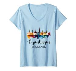 Damen Kopenhagen Souvenir Dänemark Skyline Stolz Dänische Männer Frauen T-Shirt mit V-Ausschnitt von Copenhagen Souvenir Clothing Apparel