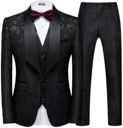 Herren Anzug 3-teilig Slim Fit Smoking für Männer Paisley Anzug Smoking Schal Revers Ein-Knopf Blazer Weste Hose Set für Abschlussball, Schwarz, XL von Copiladen