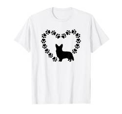 Lustiges Katzenherz mit Pfotenherz, Corgi, Hundeliebhaber T-Shirt von Corgi Dog Lover Apparel